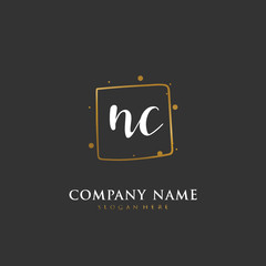 Handwritten initial letter N C NC for identity and logo. Vector logo template with handwriting and signature style.