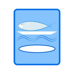 Fish food icon. Silhouette thin flat linear seafood on white background. Illustration for restaurant logo, fish restaurant, club, banner, sign shop etc. Colorful element design. Vector illustration.