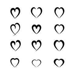 Heart black set on white background sign. Symbol love. Template for t shirt, apparel, card, poster, valentine day. Design element. Vector illustration