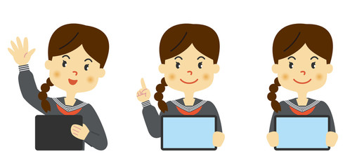 タブレットを持つ女子学生