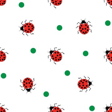 Ladybug and polka seamless pattern. Fashion graphic background design. Modern stylish abstract texture. Colorful template for prints, textiles, wrapping, wallpaper, website, etc. Vector illustration.