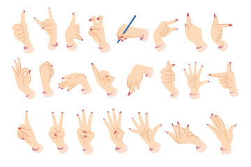 女性の手　ハンドサイン　イラストセット
