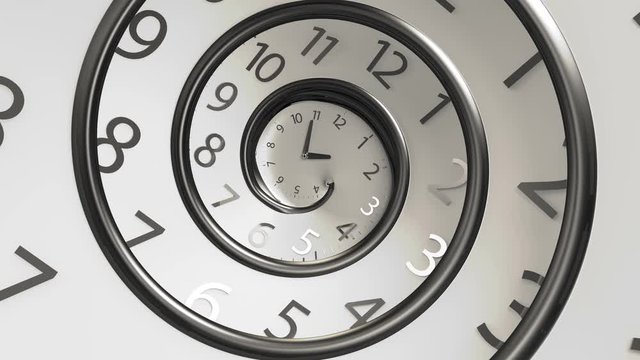Classic Round Clock with infinity time. Round Clock Time running backwards. 3D Rendering Clock Spinning Back  isolated from the white background.