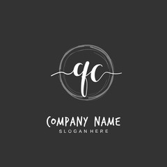 Handwritten initial letter Q C QC for identity and logo. Vector logo template with handwriting and signature style.