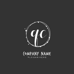 Handwritten initial letter Q C QC for identity and logo. Vector logo template with handwriting and signature style.