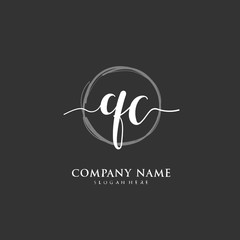 Handwritten initial letter Q C QC for identity and logo. Vector logo template with handwriting and signature style.