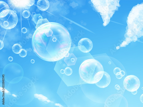 シャボン玉の背景イラスト 空 太陽 Ascend Wall Mural Asce ふわぷか