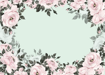  Beautiful roses floral background with buds and foliage