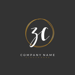  Handwritten initial letter Z C ZC for identity and logo. Vector logo template with handwriting and signature style.