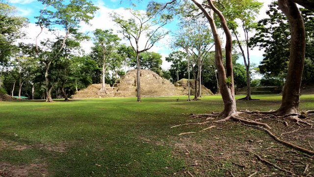 Walking towards a ancient Mayan pyramid