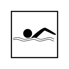 Sports. Sign place for swiming in water. Safety swim. Sign safeness on pool, beach, in river, sea. Protection during jump in. Monochrome template for poster. Design element. Vector illustration.