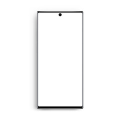 Modern frameless cellphone mockup isolated on white background. Mobile phone with blank screen, front view. Vector illustration