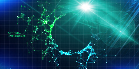 Abstract polygonal concept of making analysis big data. Artificial intelligence.  Business and science futuristic visualization.