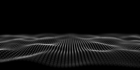 Abstract digital noise grid from dots in rows on black background. Technology  future background.