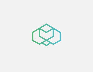 Abstract linear logo icon geometric pattern in green and blue for your company
