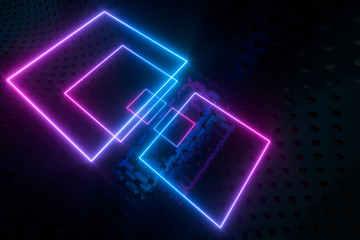 Neon and tunnels, mechanical concepts, 3d rendering.