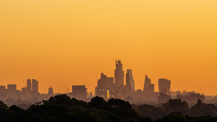 London city skyline early at dawn on an early autumn morning