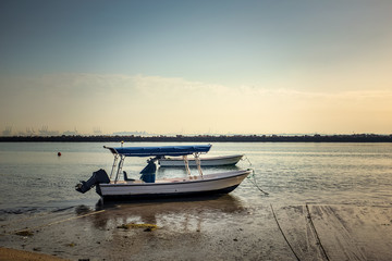 Fototapeta na wymiar Fishing boats in Dammam Sea side at Saudi Arabia.
