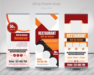 Food & Restuaruant concept. Graphic template roll-up for exhibitions, banner for Hotel, layout for placement of photos. Universal stand for Restuaruant - Vector.
