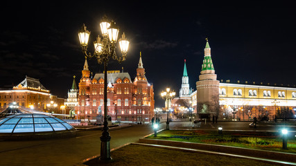 Fototapeta na wymiar Manege Square and Kremlin in Moscow city at night
