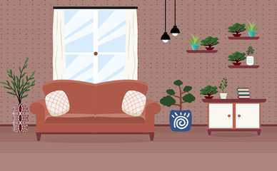 Living room interior vector design 