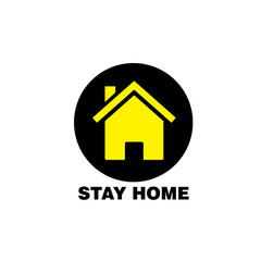 Stay at home slogan with house and heart inside. Protection campaign or measure from coronavirus, COVID--19. Stay home quote text, hash tag or hashtag. Coronavirus, COVID 19 protection logo