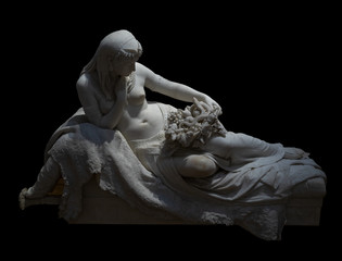 Death of Cleopatra, marble sculpture on a black background