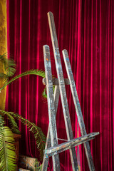 old wooden easel in painting studio