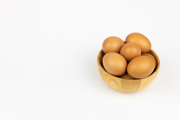 Raw chicken egg isolated on white background, space for text.