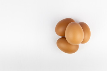 Raw chicken egg isolated on white background, space for text.