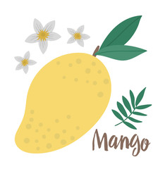 Vector mango clip art. Jungle fruit illustration. Hand drawn flat exotic plants isolated on white background. Bright childish healthy tropical summer food illustration..