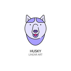 Husky dog muzzle closeup. Vector linear illustration.