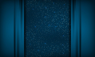 Dark abstract background with blue overlap layers. Modern technology background with sparkle lights and blue square glitters dots element. 3d futuristic concept.