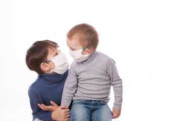 A child in a medical mask during the coronovirus in the world.