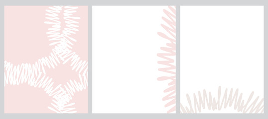 Funny Seamless Geometric Vector Pattern and 2 Layouts. Simple Hand Drawn Circles with Waves Isolated on a Light Pink and White Background. Abstract Vector Prints ideal for Cover, Fabric.