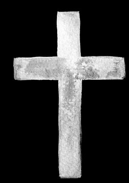 Hand drawn cross signs. Brush painted white icon. Grunge cross made with brush stroke on isolated background. X mark. 