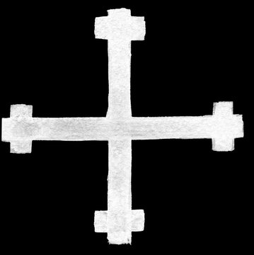 Hand drawn cross signs. Brush painted white icon. Grunge cross made with brush stroke on isolated background. X mark. 