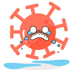 Vector of cute kawaii cartoon red emoticons face covid19, emoji star crying with tear overflow or sad face of corona virus, Emotion cartoon characters or dust floating isolated on white background 