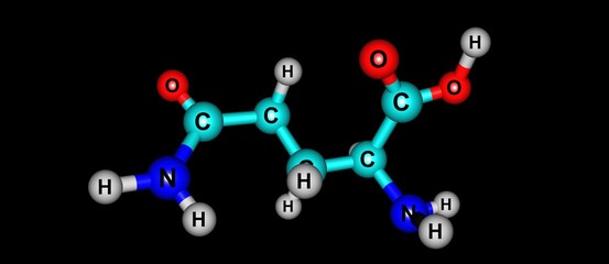 Glutamine molecular structure isolated on black
