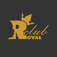 Royal club luxury emblem. Royal word. Prince head silhouette with crown. Medieval king profile. Business fantasy badge