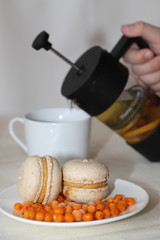 vitamin tea from sea buckthorn, orange, cinnamon, mint, lemon and rosehip, natural vitamins during the flu epidemic