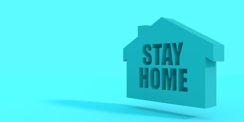 Stay home message. Staying at home with self quarantine to help slow outbreak and protect virus spread. 3D rendering.