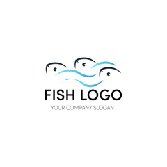 Fresh fish with wave water logo, Seafood restaurant shop store Logotype concept icon. Vector illustration, isolated on white background