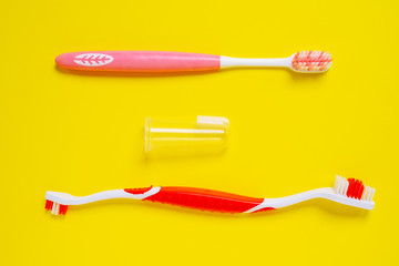 Different kinds of tooth brushes for animals.