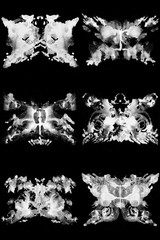 Rorschach test ink blot illustration. Psychological test. Silhouette of black butterfly isolated. 