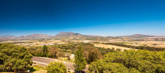 Fototapeta na wymiar South Africa Paarl wine country from top with surrounding mountain scenery 