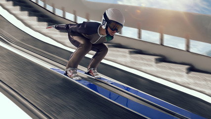 Skier on ski jumping competition. Winter sport.