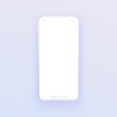3d like vector smartphone mockup with blank white display screen with soft shadow on light blue gradient background. Vector illustration.