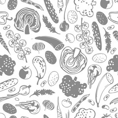 Vector seamless pattern with  hand drawn  vegetables on white background. Sketch  illustration