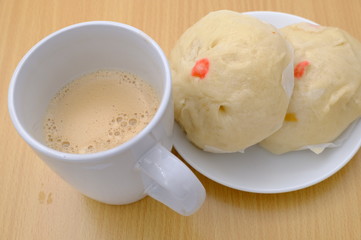 steamed pork buns, chinese dim sum on background